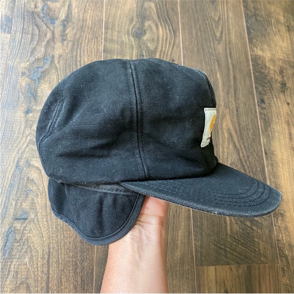 Carhartt Vintage Ear Flap Hat Black Size Large Quilted Interior - Picture 9 of 9